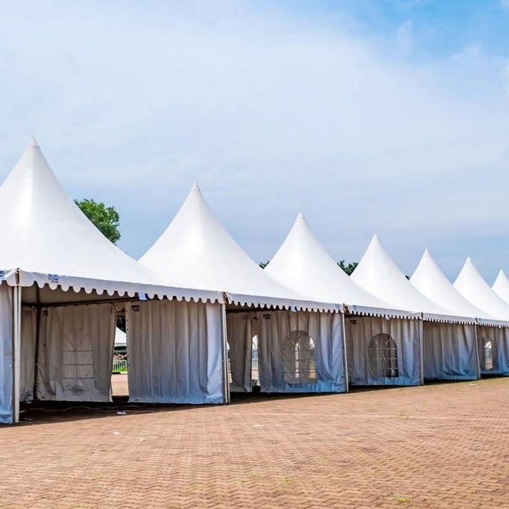 Row of white peak pagoda tents